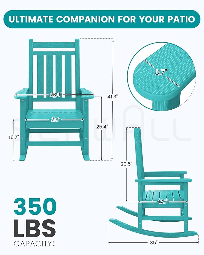 SERWALL HDPE Outdoor Rocking Chair Set of 8, Patio Rocking Chairs for Adults, All Weather Outdoor Rockers for Lawn, Aruba
