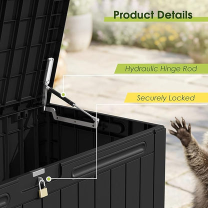 Devoko 100 Gallon Outdoor Storage Box, Waterproof Resin Deck Box for Patio Furniture, Lockable Container for Garden Cushions & Pool Supplies (Black, 100 Gallon)