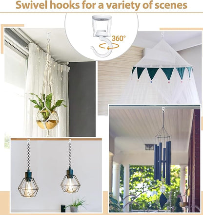 Mkono Ceiling Hooks for Hanging Plants, Heavy Duty Metal Plant Hanger for Drop Ceiling, Swag Hook for Hanging Planters, Lights, Birdfeeders, Indoor Outdoor Decorative Screw-in Hooks (White 2 Pack)
