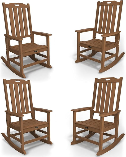 Oversized Rocking Chair Set of 4, Outdoor Rocking Chair for Adults, All Weather Resistant Porch Rocker for Lawn Garden, Wood