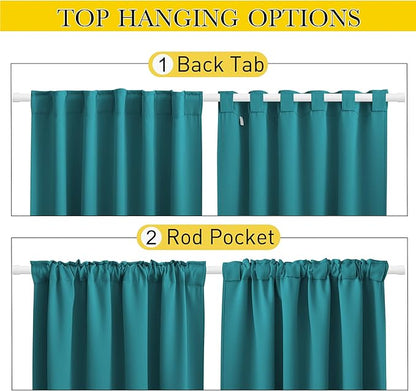 NICETOWN 2 Panels Outdoor Curtains Waterproof Pocket & Back Tab on Top & Bottom, Thermal Insulated Windproof Sun Blocking Outside Privacy Drapes for Patio with Fixed Rope, W52 x L84, Peacock Teal