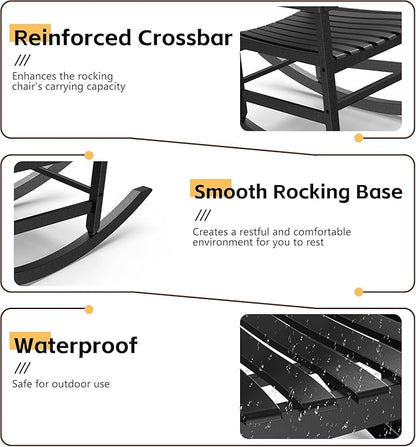 Patio Rocking Chair Outdoor Set of 1,Weather Resistant Poly Resin Oversized Porch Rocker,Indoor Outdoor Use(1, Black)