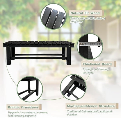 Outdoor Garden Bench, 3-Person Wood Patio Bench Weatherproof Outdoor Backless Bench, Anti-Corrosion and Anti-Rust Garden Benches for Garden Lawn Porch Park Backyard (Black,47.25''/120cm)