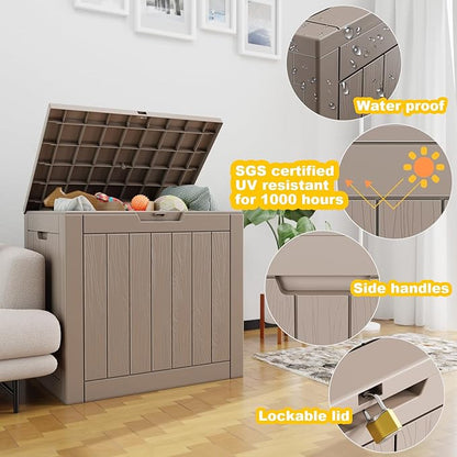 30 Gallon Outdoor Deck Box, Lockable Waterproof Outdoor Storage Boxes For Garden Tools,Indoor Cushions,Accessories Outside Storage Resin Weatherproof Container(Grey)