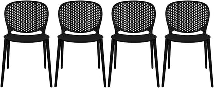 2xhome Set of 4 Patio Dining Chairs | Modern Stackable Outdoor Pool Side Chair | Weather Resistant Plastic for Yard, Porch, Balcony, Kitchen, Black