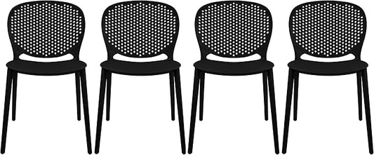 2xhome Set of 4 Patio Dining Chairs | Modern Stackable Outdoor Pool Side Chair | Weather Resistant Plastic for Yard, Porch, Balcony, Kitchen, Black