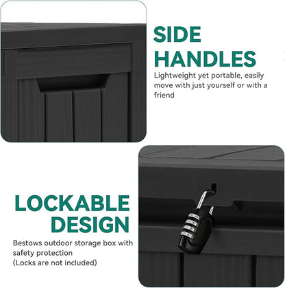 YITAHOME 72 Gallon Outdoor Resin Deck Box with Wheels, Pool Storage Box for Outdoor Cushions, Sports Equipment, Garden Tools, Black