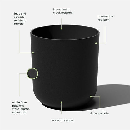 Veradek Round Black Plastic Planter Pots for Indoor/Outdoor Garden Use, with Drainage Holes, Suitable for Small to Large Succulent Plants, Flowers, Modern Interior Plants