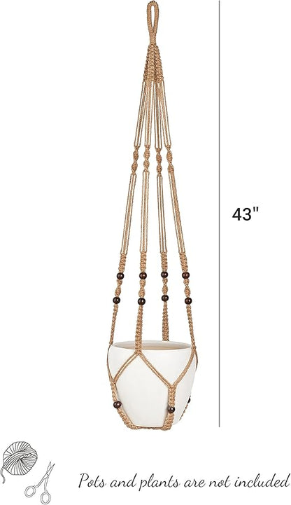 Mkono 43 Inch Macrame Plant Hanger Large for up to 12 Inch Pot Extra Long Hanging Plant Holder No Tassels Hanging Planter Basket with Wood Beads for Indoor Outdoor Home Decor, Brown