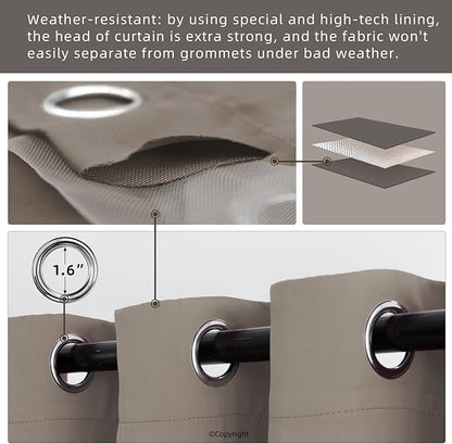 DIVA EN CAMINO DEC Outdoor Patio Curtain Waterproof Darkening Thermal Insulated Indoor Curtains for Bedroom, Porch, Living Room, Pergola, Cabana, W52 x L132, Taupe, Set of 2 Panels