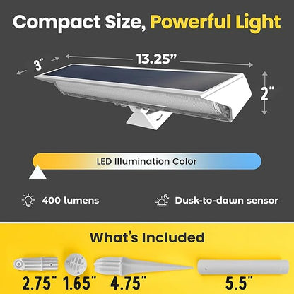 Brighticonic Solar Sign Lights Outdoor White – LED Solar Sign Light for House Numbers & Real Estate Signs – 13" Cool White Floodlight, IP65 Waterproof, Dusk to Dawn Solar Mailbox Light
