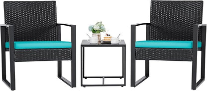 Flamaker Patio Set Outdoor Wicker Furniture, Modern Bistro Set with Rattan Chair and Coffee Table for Yard (Blue)