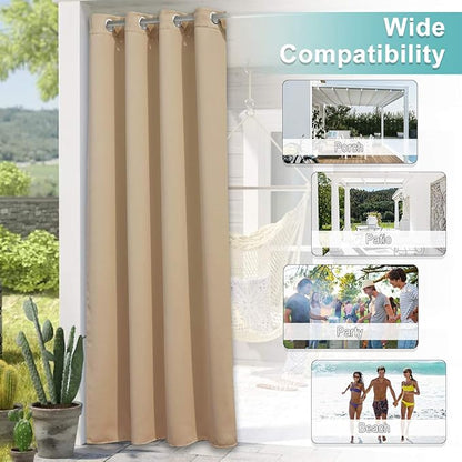 NICETOWN Outdoor Curtain Waterproof for Patio 84" Extra Long, Grommet Top Room Darkening Thermal Insulated 120" Extra Wide Protect You from Sun & Rain for Balcony/Porch, Biscotti Beige, 1 Panel
