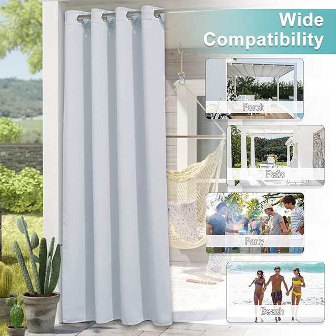 NICETOWN Exterior Winter White Outdoor Curtain for Patio Waterproof, Thermal Insulated Stainless Steel Grommet Durable Outside Vertical Drape for Yard Party/Picnic, 1 Panel, W52 x L95