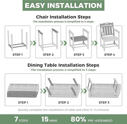 HDPE Outdoor Patio Dining Set with Table & 4 Chairs, All-Weather 5-Piece Outdoor Table and Chairs, 2" Umbrella Hole, Patio Furniture for Garden, Backyard, Deck | White