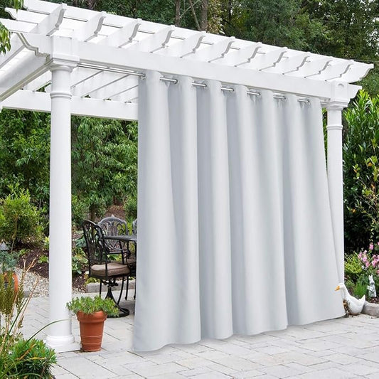 NICETOWN Outdoor Curtains for Patio W100 x L108 inch 2 Pieces, Sun Blocking Screen Shades 100% Privacy for Porch, Pergola, Lanai, Outside Deck, Weatherproof Blinds for All Season, Greyish White