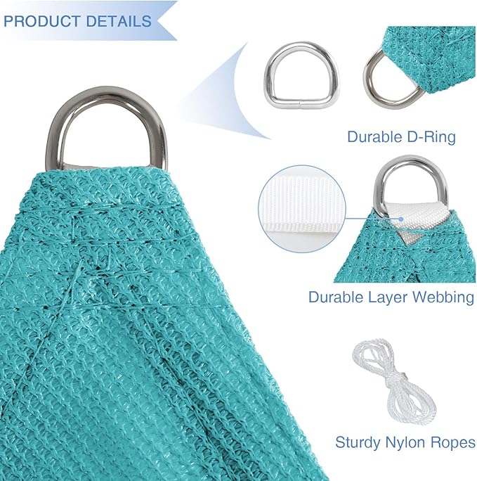 E&K Sunrise 6' x 6' x 6' Sun Shade Sail Triangle Canopy Shade Cover UV Block for Patio Backyard Garden Outdoor (Turquoise)
