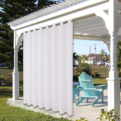BONZER Waterproof Outdoor Curtains for Patio Porch Pergola Cabana Thick Privacy Extra Wide Grommet Indoor Curtains for Bedroom Living Room, 1 Panel, 150W x 84L inch, White