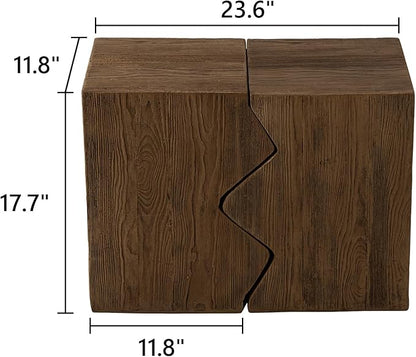 COSIEST Concrete Side Table, Set of 2 Rectangular Outdoor Side Tables, Decorative Garden Stools for Indoor Outdoor, Accent Table Patio Side Table Nesting End Table w Light Oak Colored Faux Wood