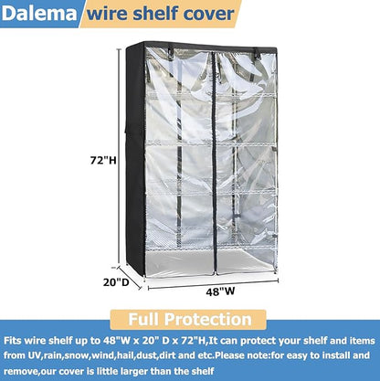 Waterproof Shelf Cover,Outdoor 600D Heavy Duty Dustproof Storage Shelves Cover,48''x20''x72'' Shelf Covers for Wire Shelving with Zippers,Storage Rack Covers with Clear Front