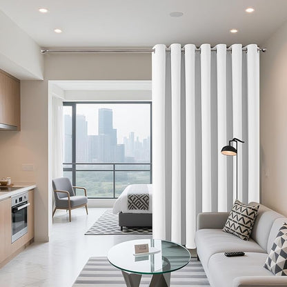 Joydeco Blackout Patio Sliding Door Curtains 96 Inches Long, Grommet Privacy Room Divider Curtains, Extra Wide Thermal Blackout Drapes for Bedroom Living Room (Pure White, 70Wx96L, 1 Panel)
