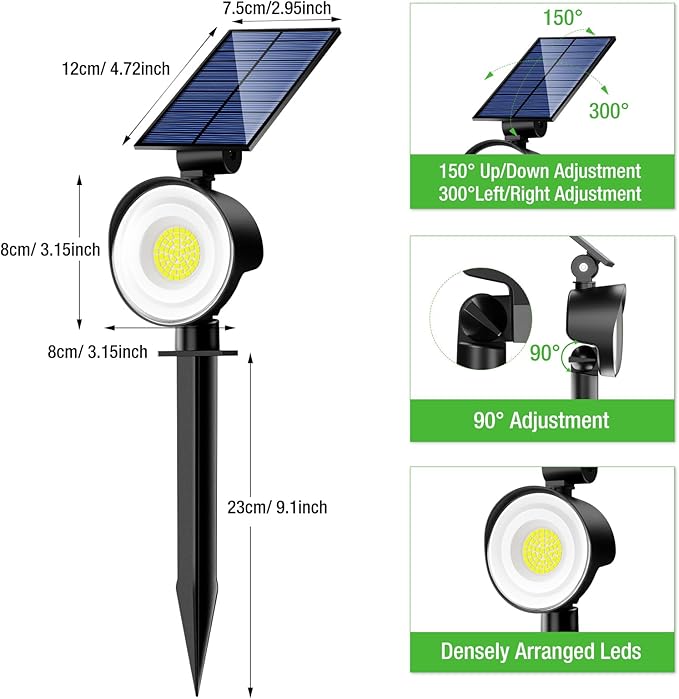 nipify 2 Pack Solar Spot Lights Outdoor Waterproof with 3 Modes, Solar Spotlight Light for Outside Yard Landscape Lighting Pathway Lights Wall, Cool White