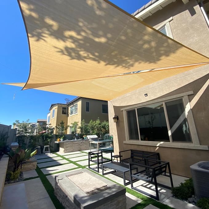 SUNLAX Sun Shade Sail 15' x 15' x 15' Sand Rectangle Canopy Sail Shade Cover UV Block Permeable Sunshade Outdoor for Patio Backyard Deck Pergola (We Make Custom Size)