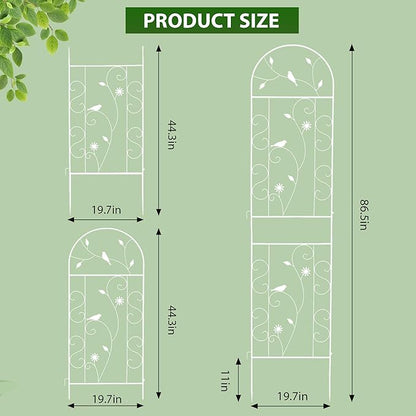 Metal Garden Trellis for Climbing Plants, 2 Pack 86.5" x 19.7" White Plant Trellis Outdoor, Clematis Rrellis Outdoor, Arched Decoration Suitable for lawns, Gard, White