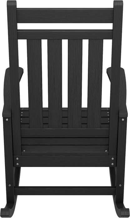 SERWALL Oversized Rocking Chair, Outdoor Rocking Chair for Adults, All Weather Resistant Porch Rocker for Lawn Garden, Black