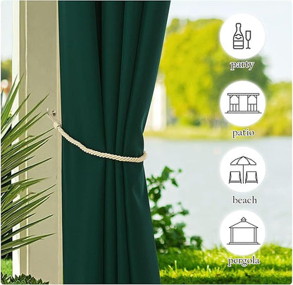 NICETOWN Canvas Patio Outdoor Curtains 95 inch Length 2 Pieces, Home Fashion Thermal Insulated Top and Bottom Grommet Indoor Outdoor Privacy Drapes for Terrace, Dark Green, W55 x L95