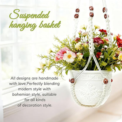 35 Inch Macrame Plant Hanger, Large for up to 15 Inch Pot Extra Long Hanging Planter Holder Basket with Wood Beads for Indoor Outdoor Home Decor (Ivory, 2-Pack)