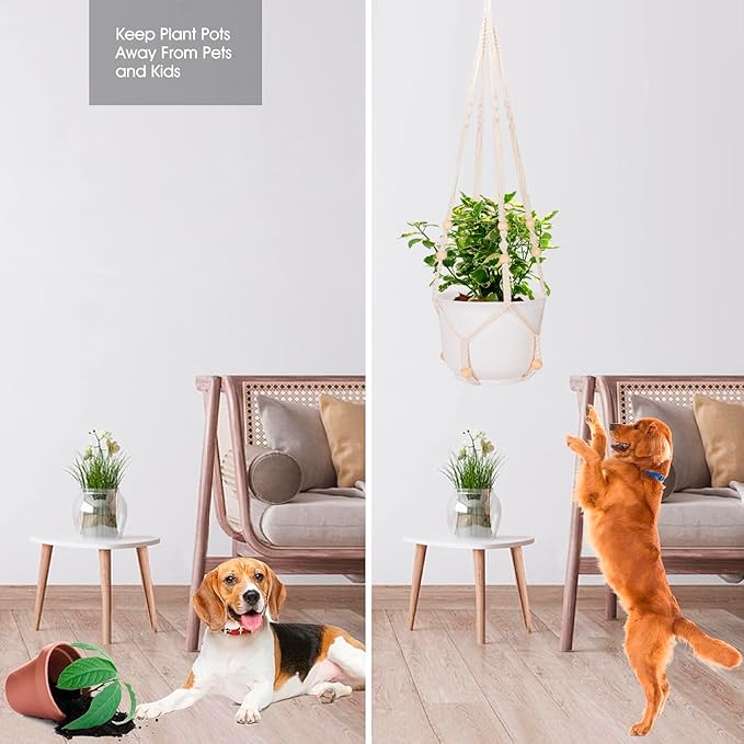 RIFNY Macrame Plant Hanger for 5 to 10 Inch Plant Pots, 35 Inch Indoor Handmade Woven Rope Hanger Kits with Hooks and Wood Beads, Hanging Planter Basket Holder for Boho Home Decor (White, 3 Pack)