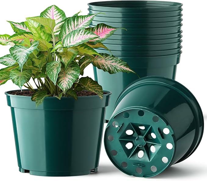 BTPLASTIK 15 Pack 6 Inch Plant Pots with Drainage Holes, Sturdy Plastic Nursery Pots for Plants, Thickened Flower Pots for Indoor Outdoor Planting Transplanting, Succulents, Seedlings, Green