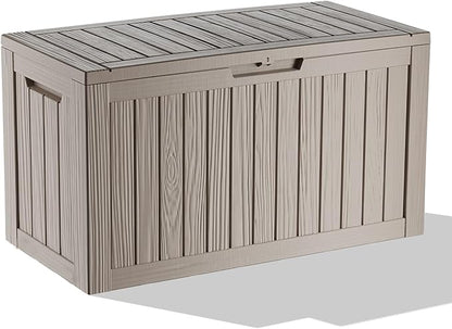 EasyUp 80 Gallon Resin Deck Box Storage Outdoor Waterproof Boxes Lockable UV Resistant Container for Patio Furniture Cushions Pool Supplies Garden Tool, Equipment Outside Storage Delivery, Gray