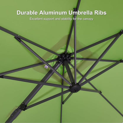 PURPLE LEAF 8' X 8' Patio Umbrella with Wheeled Base for Pool 7' High Offset Outdoor Cantilever Umbrella Swimming Pool Umbrella with 360°Rotation for Poolside Apple Green