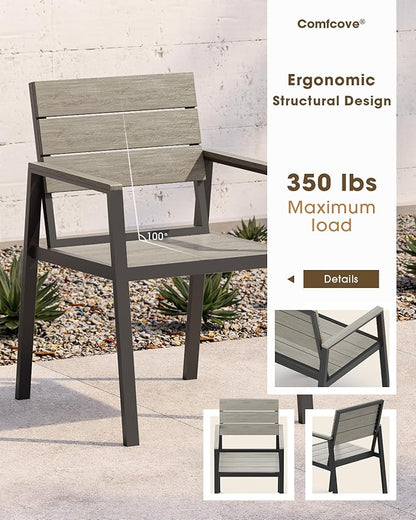 Outdoor Patio Dining Set for 6, Aluminum 7 Piece HDPS Patio Table and Chairs Set with Umbrella Hole, Modren Patio Furniture Set, Patio Dining Table and 6 Chairs (Classic Gray)