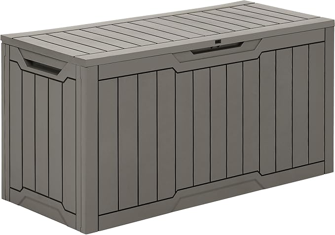 YITAHOME 80 Gallon Outdoor Storage Box, Large Waterproof Resin Deck Box, Indoor Outdoor Lockable Storage Container for Patio, Garden, Cushions, Tools, Equipment (Taupe)