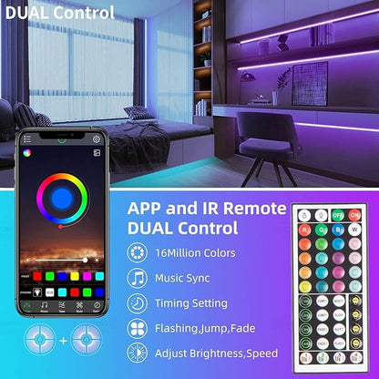 KSIPZE Led Lights for Bedroom 48ft Led Strip Lights with Remote RGB Color Changing Music Sync Bluetooth Smart App Control for Room Bedroom Lighting Flexible Home Décor