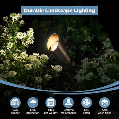 Gardencoin Solid Brass Outdoor Landscape Spotlights, 12V LED Low Voltage Landscape Lights for Garden and Yard, Bronze Heavy Duty Up Lighting Fixture Without Bulb, 12 Pack