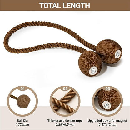 Hion Magnetic Curtain Tiebacks Dark Brown 2pcs, Curtain Tiebacks Buckles Holdbacks Holders Hooks Clip for Home Bedroom Office Decorative Curtain