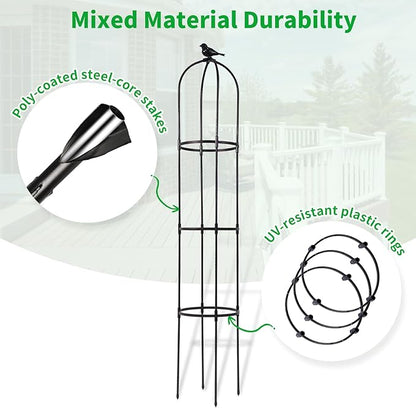 Lalahoni Garden Obelisk Trellis for Climbing Plants Outdoor, 6ft Round Rose Trellis for Pots, Metal Plant Support for Clematis, Jasmine, Ivy, Decorative Outdoor Trellis, Black, 2Pack