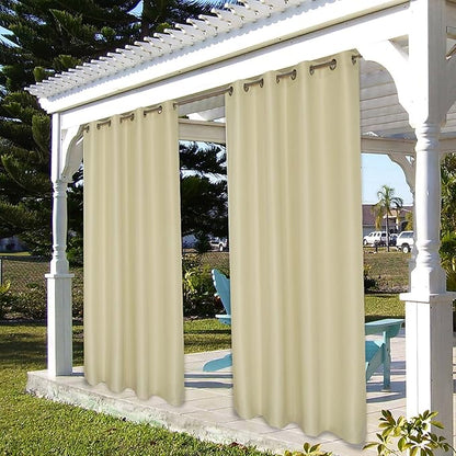 BONZER Outdoor Waterproof Curtains for Patio Privacy Grommet Light Filtering Outside Curtains for Gazebo, Porch, Pergola, Pavilion, 1 Panel, 84W x 120L inch, Cream