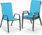MAMIZO Patio Dining Chairs, Stackable All Weather Teslin Chair, Heavy Duty Outdoor Breathable Chairs Set, w/Armrests, Upgraded Chair FeetW/Strenthened Iron Spacers, 330 LBS (4, Turquoise Blue)