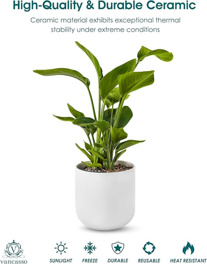 vancasso 8 Inch Ceramic Plant Pots, Planters with Drainage Hole, Flower Pots Planters Pots for Indoor Plants, Modern Indoor Decorative Garden Pot, Home Decor, White