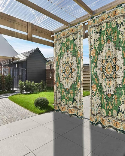 Ombre Green Boho Outdoor Curtains for Patio Waterproof, Grommet Privacy Curtain Drapes Weatherproof Outside Curtains for Porch GazeboPergola Cabana 2 Panel 54x84inch Vintage Ethnic Tribal Geometric