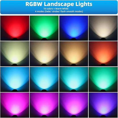 Low Voltage Landscape Lighting,12V-24V RGBW Color Changing Landscape Lights IP67 Waterproof Landscape Spotlights for Garden Yard Holiday Halloween Christmas Decor (1 Pack)