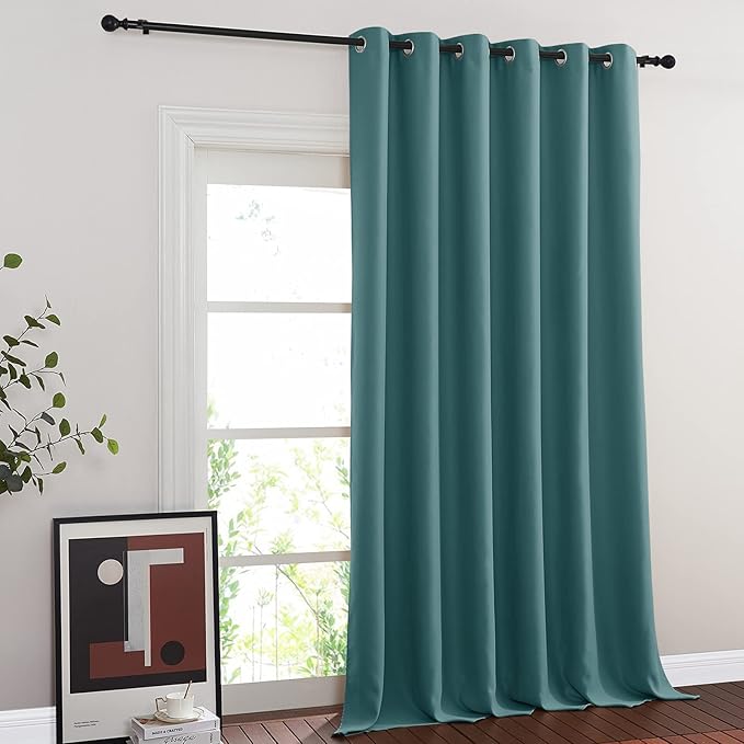 NICETOWN Room Divider Curtain 132 Inches Long, Wide Blackout Sliding Door Curtain for Bedroom, Room Darkening Privacy Window Curtain for Patio Door (1 Panel Set, Sea Teal, 80 x 132 Inch)