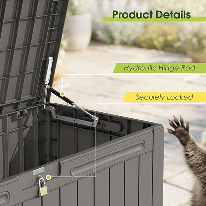 Devoko 100 Gallon Outdoor Storage Box, Waterproof Resin Deck Box for Patio Furniture, Lockable Container for Garden Cushions & Pool Supplies (Light Brown, 100 Gallon)