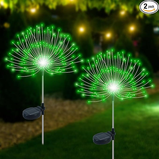 Solar Garden Lights Outdoor Waterproof, 2 Pack 120 LED Solar Firework Lights Decorative Garden Décor Outside for Flowerbed Pathway Party Christmas Decoration, Green