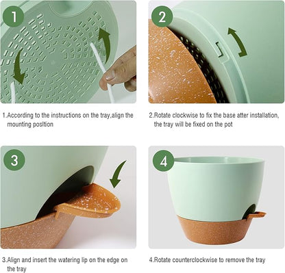 12 inch Large Self Watering Pots, Plastic Planters with 60oZ Removable Deep Reservoir and Multi Mesh Drainage Holes for Indoor Outdoor Garden Plants and Flowers, Green with Brown